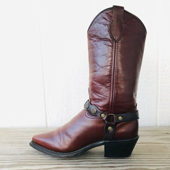 Abilene Womens Dark Brown Concho Harness Cowboy Western Boots 7 M 9042 USA - Picture 5 of 11